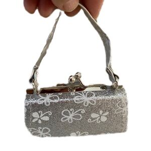 Coin Purse /Bag Charm  NWT Mini Bag Silver Floral Sparkle